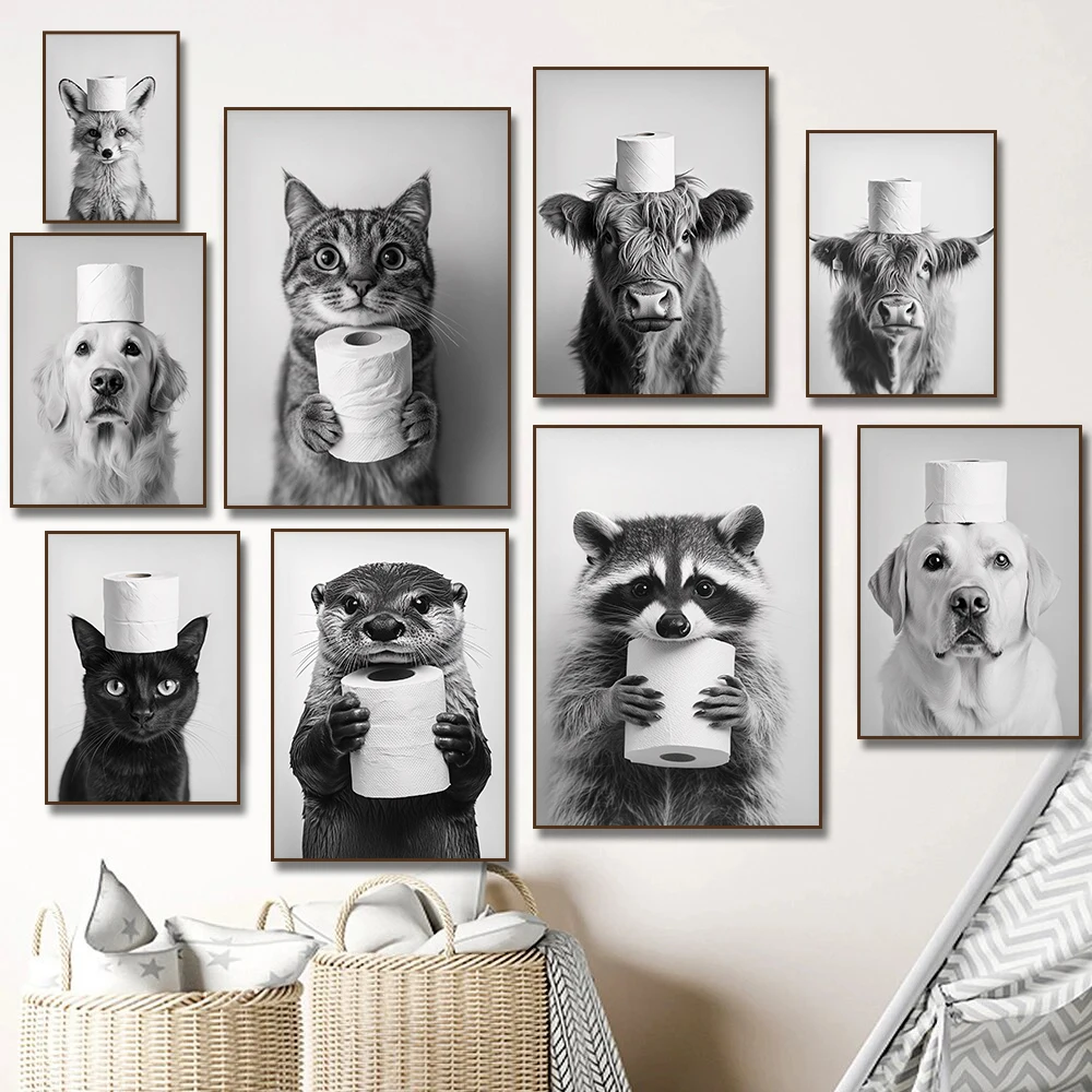 Home Bathroom Pictures - Poster su Tela con Mucca delle