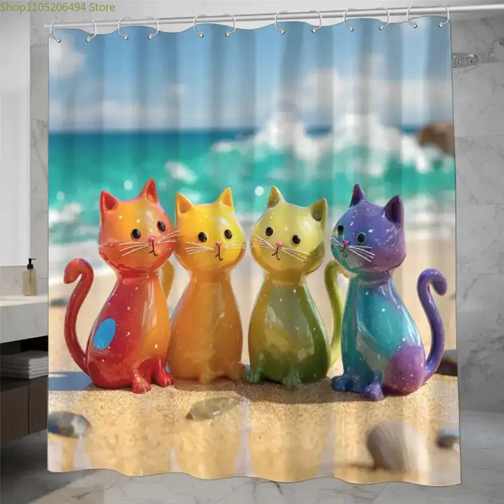 Home Decor Bathroom Ideas - Tenda Doccia Gatti Arcobaleno Colorati, Design