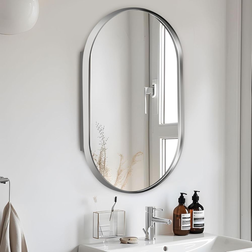 Bathroom Cabinet Mirror - Armadietto da Bagno Ovale Incassato 34x21
