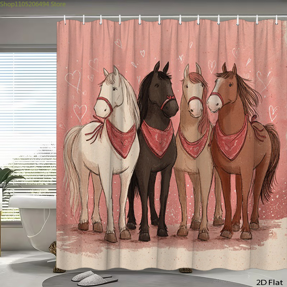 Home Decor Bathroom Ideas - Tenda da doccia con cavalli carini,