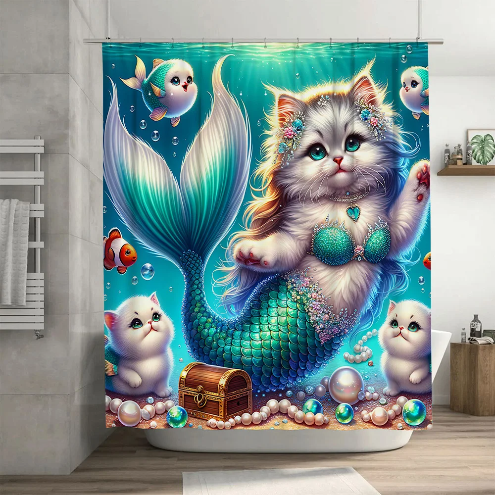 Shower Curtain Mermaid Cat Fis - Home Decor Bathroom Ideas recensione e prezzo