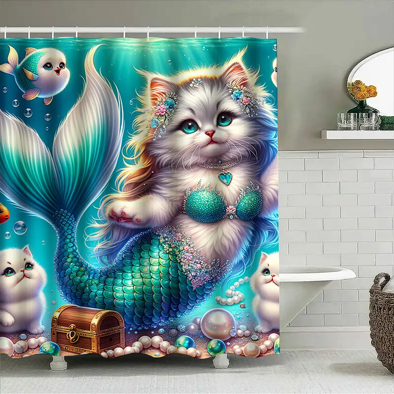 Shower Curtain Mermaid Cat Fis - Home Decor Bathroom Ideas recensione e prezzo